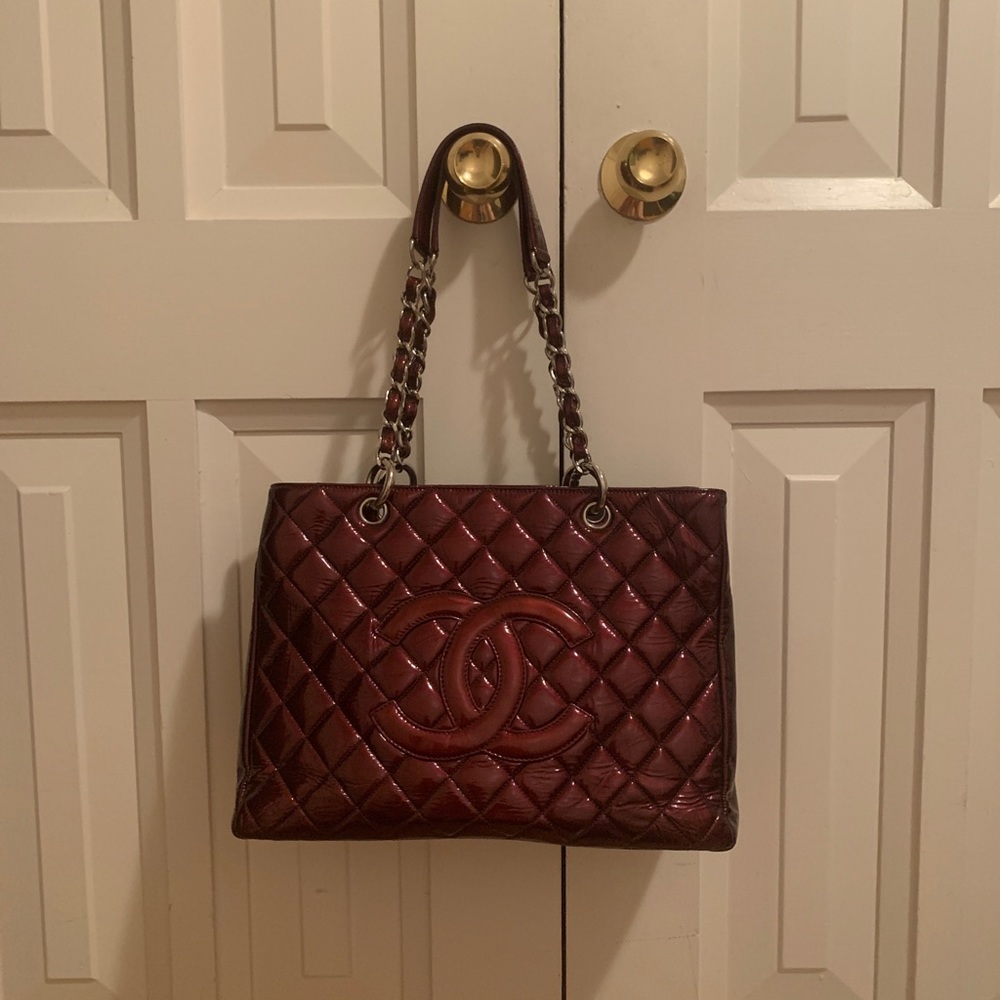 Shiny Maroon CHANEL Grand Shopping Tote